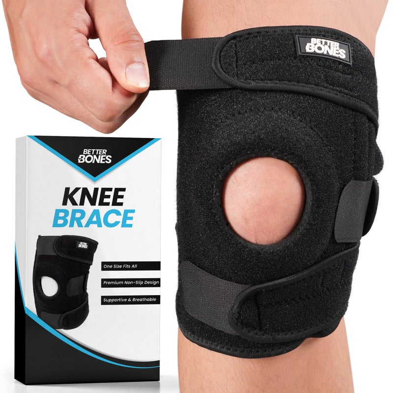 Better Bones Knee Brace for Men & Women â€“ Reinforced Support for Pain Relief, Arthritis, Meniscus Tear, Running â€“ Adjustable Black Knee Stabiliser for Sports & Injury Recovery